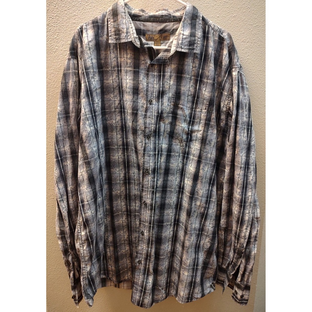 Tundra Blue  Men's 3XT Gray Plaid Paisley Button Down Cotton Shirt Gray Blue B17